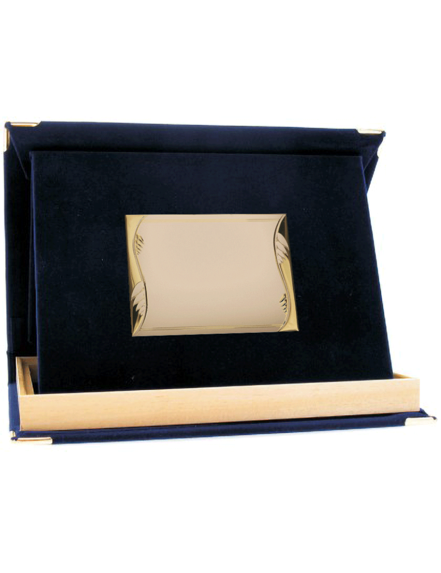 Astuccio vell. con legno 33x28 cm - Targa S19113G - colore Oro in alluminio